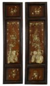 PAIR OF CHINESE OAK AND MOTHER OF PEARL INLAID PANELS