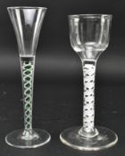 TWO GEORGE II / III OPAQUE TWIST STEM WINE GLASSES