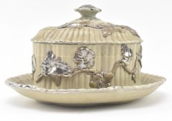 VILLEROY & BOCH - 19TH CENTURY SILVER PAINTED STONEWARE BUTTER DISH