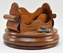 19TH CENTURY CARVED MAHOGANY CIRCULAR DESK STATIONARY TIDY