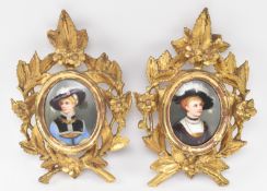PAIR OF 19TH CENTURY MINIATURE OVAL PORTRAITS ON PORCELAIN