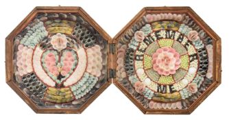 VICTORIAN 19TH CENTURY SAILOR'S SWEETHEART VALENTINE SEASHELL DIORAMA