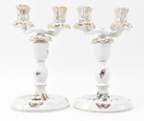 HEREND, HUNGARY - ROTHSCHILD BIRD PAIR OF PORCELAIN CANDELABRA