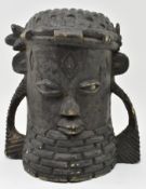 AFRICAN NIGERIAN TRIBAL BENIN WOODEN CARVED HEAD OF AN OBA (KING)