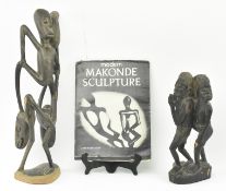 TWO MAKONDE TANZANIAN HAND CARVED WOOD INDIGENOUS FIGURES