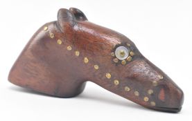 19TH CENTURY TREEN INLAY SNUFF IN A FORM OF A GREYHOUND HEAD
