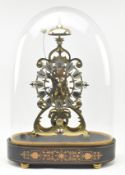 EARLY 20TH CENTURY BRASS SINGLE FUSEE SKELETON MANTEL CLOCK IN DOME