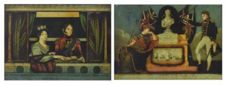 TWO 19TH CENTURY REVERSE GLASS PAINTINGS AFTER ENGRAVINGS