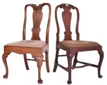 MATCHED PAIR OF GEORGE I WALNUT & MAHOGANY DINING CHAIRS