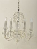 CZECH BOHEMIAN EARLY 20TH CENTURY CLEAR GLASS FIVE ARM CHANDELIER