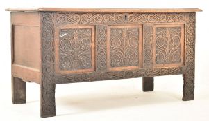 EARLY 18TH CENTURY CARVED OAK BLANKET BOX CHEST COFFER