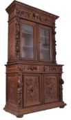 19TH CENTURY CARVED OAK LIBRARY BOOKCASE CUPBOARD