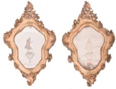 PAIR OF VENETIAN 19TH CENTURY ACID ETCHED HIS & HERS WALL MIRRORS