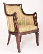 FRENCH EMPIRE EARLY 20TH CENTURY MAHOGANY & GILT LIBRARY ARMCHAIR