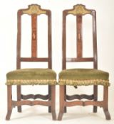 PAIR OF 19TH CENTURY OAK & WALNUT METAL INLAID HIGH BACK HALL CHAIRS