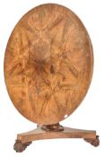 EARLY 19TH CENTURY BURR WALNUT LOO BREAKFAST TILT TOP TABLE