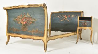 FRENCH EARLY 20TH CENTURY HAND PAINTED DOUBLE BED FRAME WITH BEDSIDE