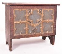 MANNER OF PUGIN ARTS & CRAFTS CARVED OAK FRONT PAINTED COFFER