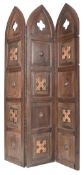 ARTS & CRAFTS EARLY 20TH CENTURY OAK & COPPER THREE-FOLD SCREEN