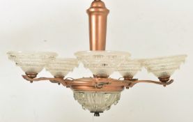 ART DECO STYLE CEILING CHANDELIER WITH FIVE FROSTED SHADES