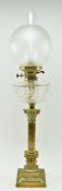 19TH CENTURY GILT METAL & GLASS RESERVOIR OIL LAMP