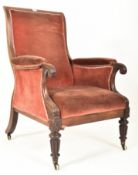 WILLIAM IV EARLY 19TH CENTURY MAHOGANY & VELVET LIBRARY ARMCHAIR