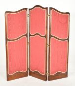 FRENCH EMPIRE MAHOGANY UPHOLSTERED THREE FOLD DISCRETIONARY SCREEN