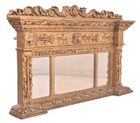 REGENCY REVIVAL GILT WOOD TRIPTYCH OVERMANTLE WALL MIRROR