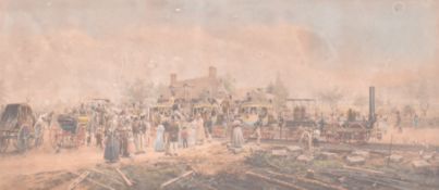 EDWARD LAMSON HENRY (1841-1919) - ' THE FIRST RAILROAD ' COLOURED ENGRAVING