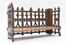MANNER OF PUGIN - VICTORIAN 19TH CENTURY OAK FOLDING BOOK TROUGH SHELF