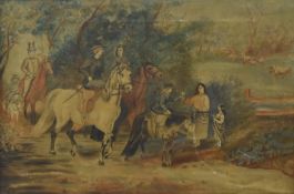 19TH CENTURY OIL ON CANVAS HORSE TRAILING PAINTING
