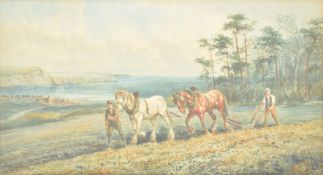 DAVID BATES (1840-1921) - THE PLOUGH TEAM - WATERCOLOUR ON PAPER