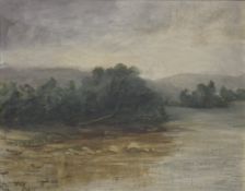 19TH CENTURY ENGLISH SCHOOL OIL ON CANVAS RIVERSIDE PAINTING