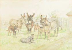 MABEL GEAR (1900-1997) - DONKEYS - WATERCOLOUR & PENCIL ON PAPER