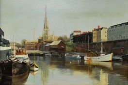 GEOFFREY SAGE - WINTER AFTERNOON REDCLIFFE WHARF - OIL ON CANVAS