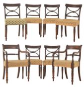EIGHT REGENCY EARLY 19TH CENTURY MAHOGANY BAR BACK DINING CHAIRS