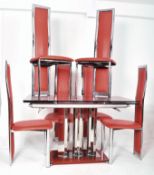 MODERN DESIGN - VINTAGE ITALIAN GLASS & CHROME DINING TABLE WITH SIX CHAIRS