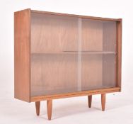 BRITISH MODERN DESIGN - RETRO MID CENTURY TEAK & GLASS BOOKCASE CABINET