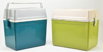 TWO VINTAGE MID CENTURY PICNIC HAMPER BOXES