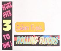 THREE VINTAGE FUNFAIR GAMES & FOOD ADVERTISING SIGNS
