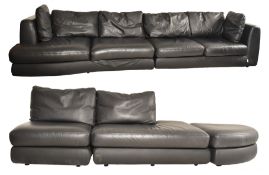 LIGNE ROSET - A LARGE SEVEN SEATER BLACK LEATHER SOFA