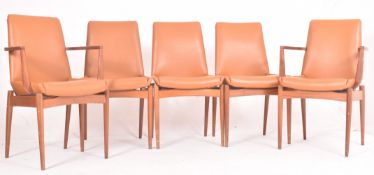 ROBERT HERITAGE - FIVE MID CENTURY TEAK & LEATHER DINING CHAIRS
