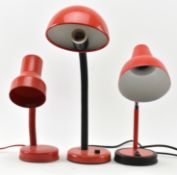 THREE VINTAGE MID CENTURY RED GOOSENECK LAMPS