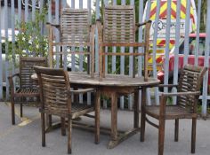 CONTEMPORARY TEAK WOOD GARDEN TABLE & FIVE GARDEN CHAIRS
