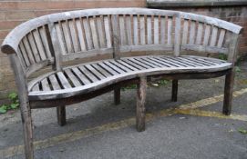 CONTEMPORARY TEAK WOOD CRESCENT SHAPED GARDEN BENCH