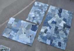 GROUP OF THREE JEAN / DENIM FLOOR RUG / WALL HANGINGS