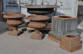 COLLECTION OF CAST METAL GARDEN URN / PLANTERS