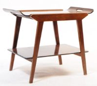 BRITISH MODERN DESIGN - MID CENTURY WALNUT TWO TIER BUTLERS STAND TABLE