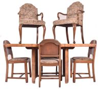 ART DECO CIRCA 1930S FIGURED WALNUT DINING TABLE WITH CHAIRS