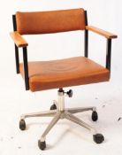 MID CENTURY 1970S LEATHER & CHROME SWIVEL OFFICE CHAIR